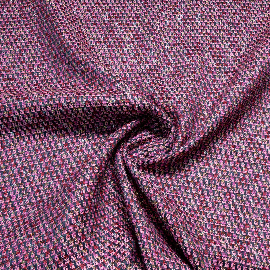 Deep Pink & Black Wool Blend Metallic Bouclé