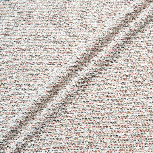 Red, Ivory & Blue Cotton Blend Woven Bouclé