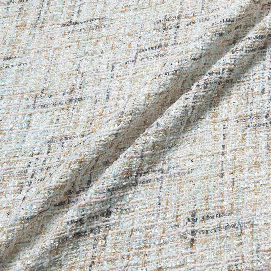 Pastel Coloured Cotton Blend Metallic Bouclé
