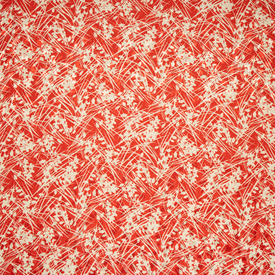 Leaf Printed Rich Red Silk Jacquard