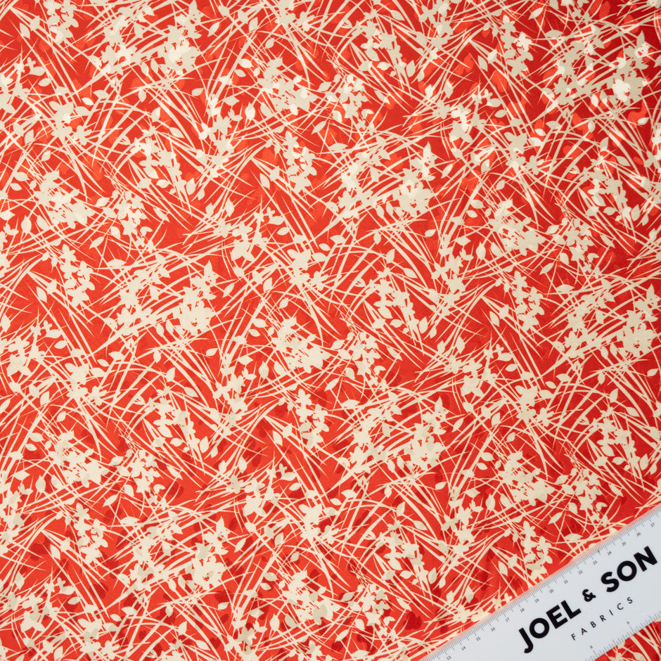 Leaf Printed Rich Red Silk Jacquard