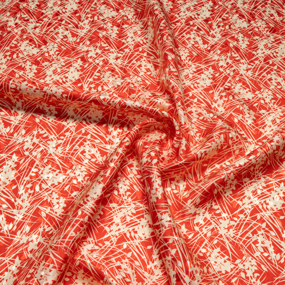 Leaf Printed Rich Red Silk Jacquard
