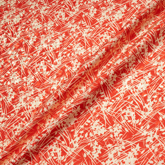 Leaf Printed Rich Red Silk Jacquard