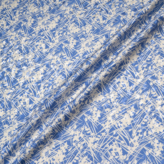Ivory Leaf Sky Blue Silk Jacquard