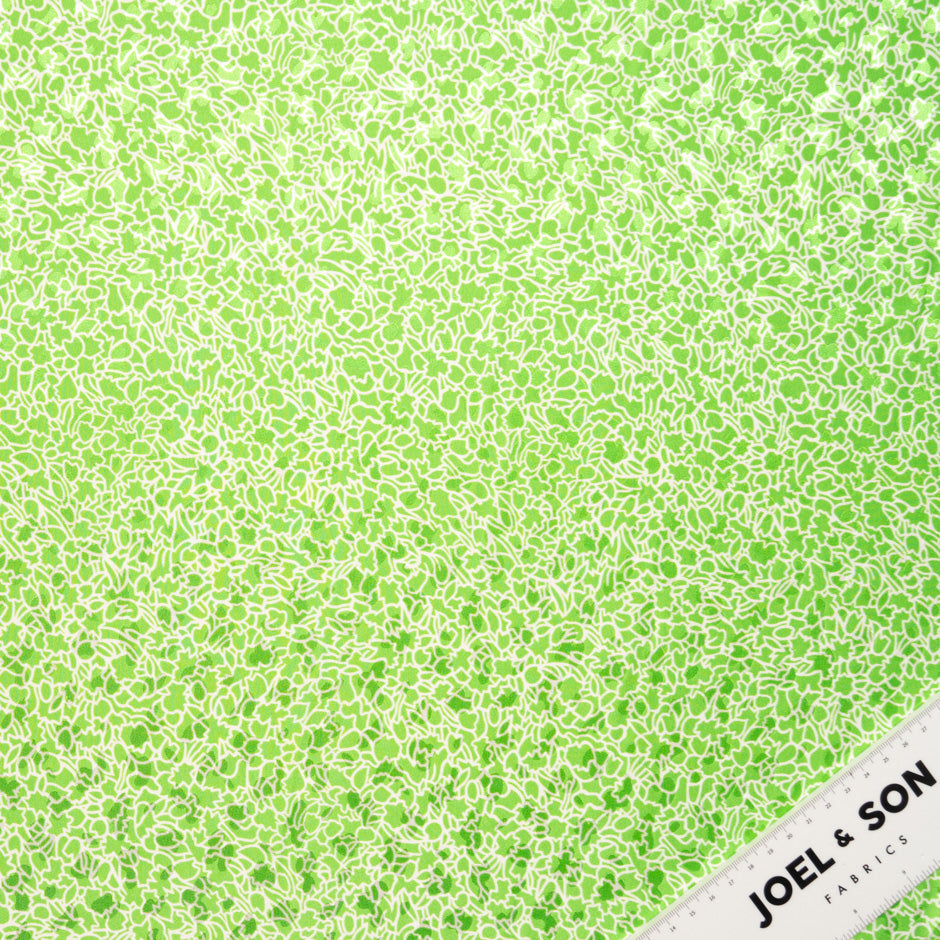 White Abstract Printed Apple Green Silk Jacquard