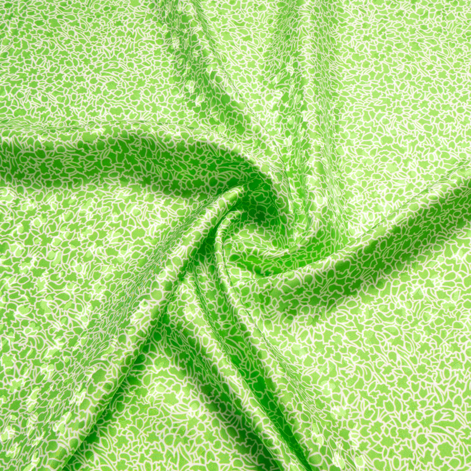 White Abstract Printed Apple Green Silk Jacquard