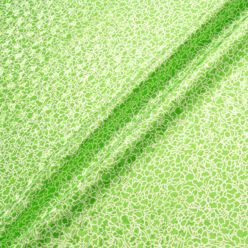 White Abstract Printed Apple Green Silk Jacquard