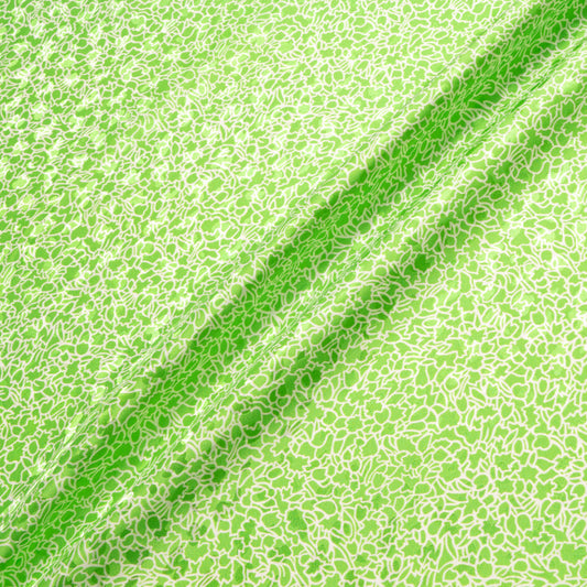 White Abstract Printed Apple Green Silk Jacquard