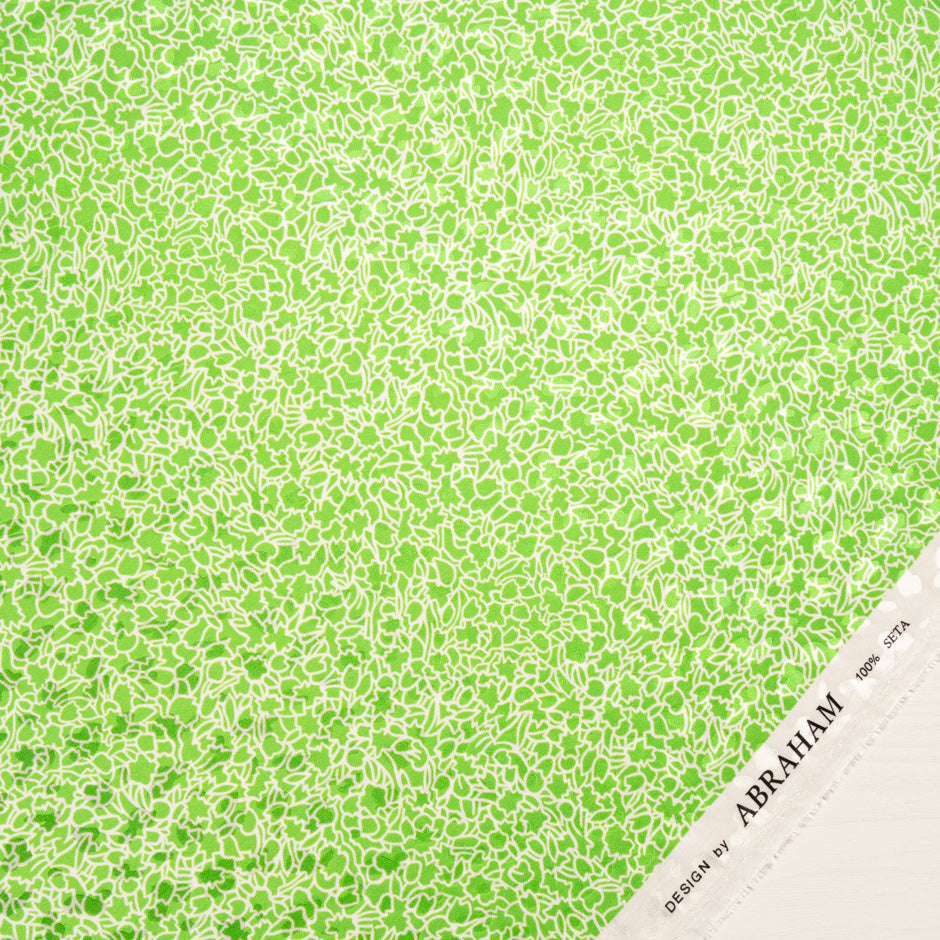 White Abstract Printed Apple Green Silk Jacquard