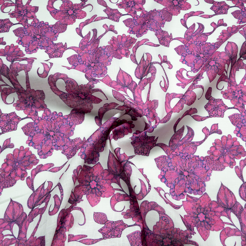 Magenta Floral Printed Linen