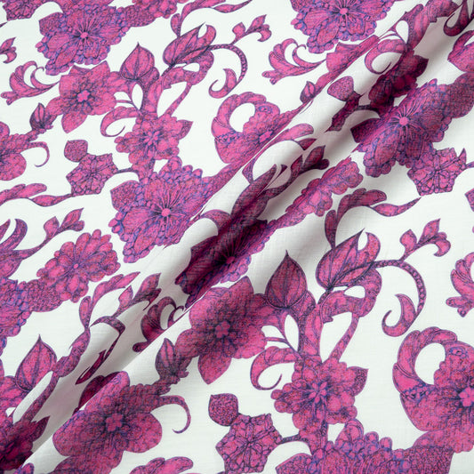 Magenta Floral Printed Linen
