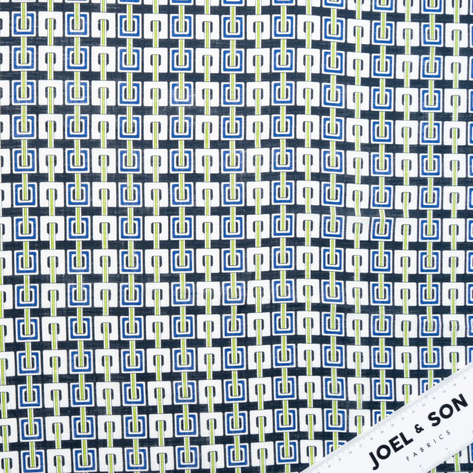 Blue & Green Geometric Printed Linen