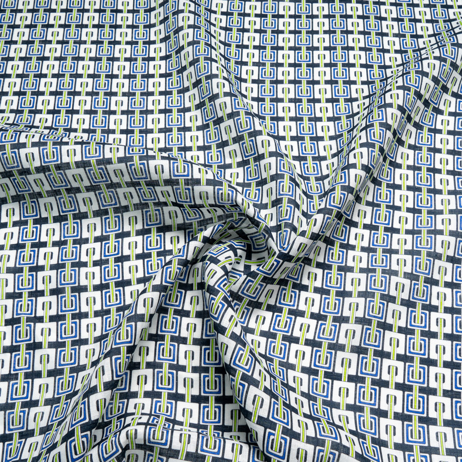 Blue & Green Geometric Printed Linen