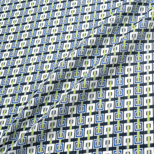 Blue & Green Geometric Printed Linen