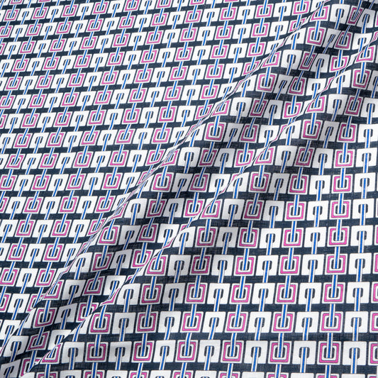 Pink & Blue Geometric Printed Linen