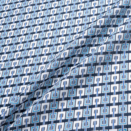 Blue & Black Geometric Printed Linen