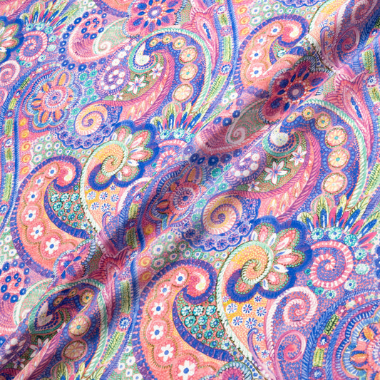 Multi Paisley & Floral Printed Silk Satin Charmeuse