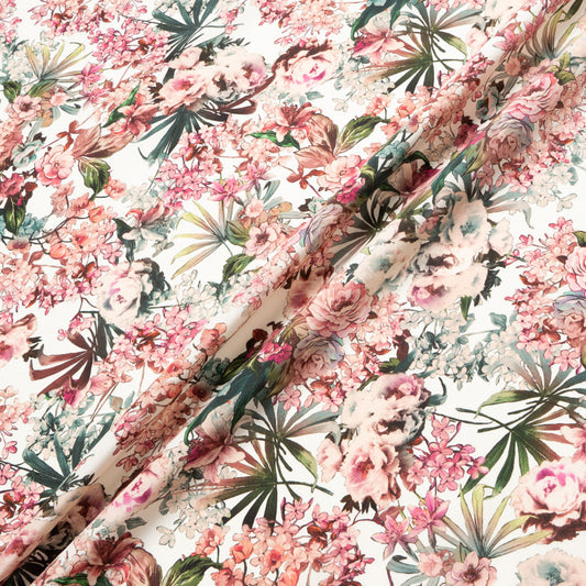Antique Pink Floral Printed Silk Satin Charmeuse
