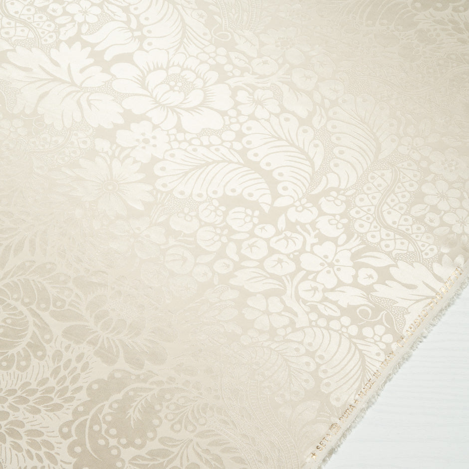 Pale Beige Floral Jacquard Pure Silk