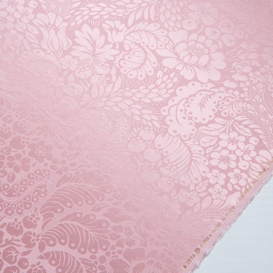 Baby Pink Floral Jacquard Pure Silk
