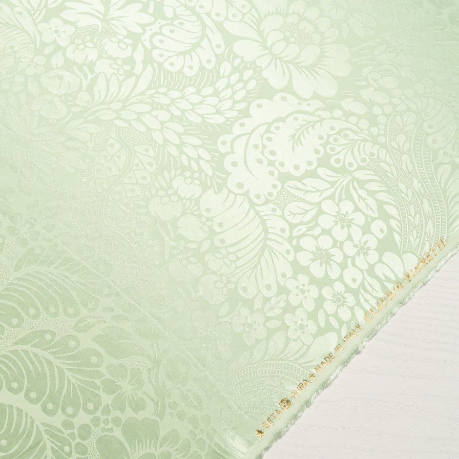 Mint Green Floral Jacquard Pure Silk