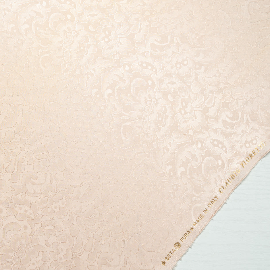 Soft Peach Floral Lace Jacquard Pure Silk