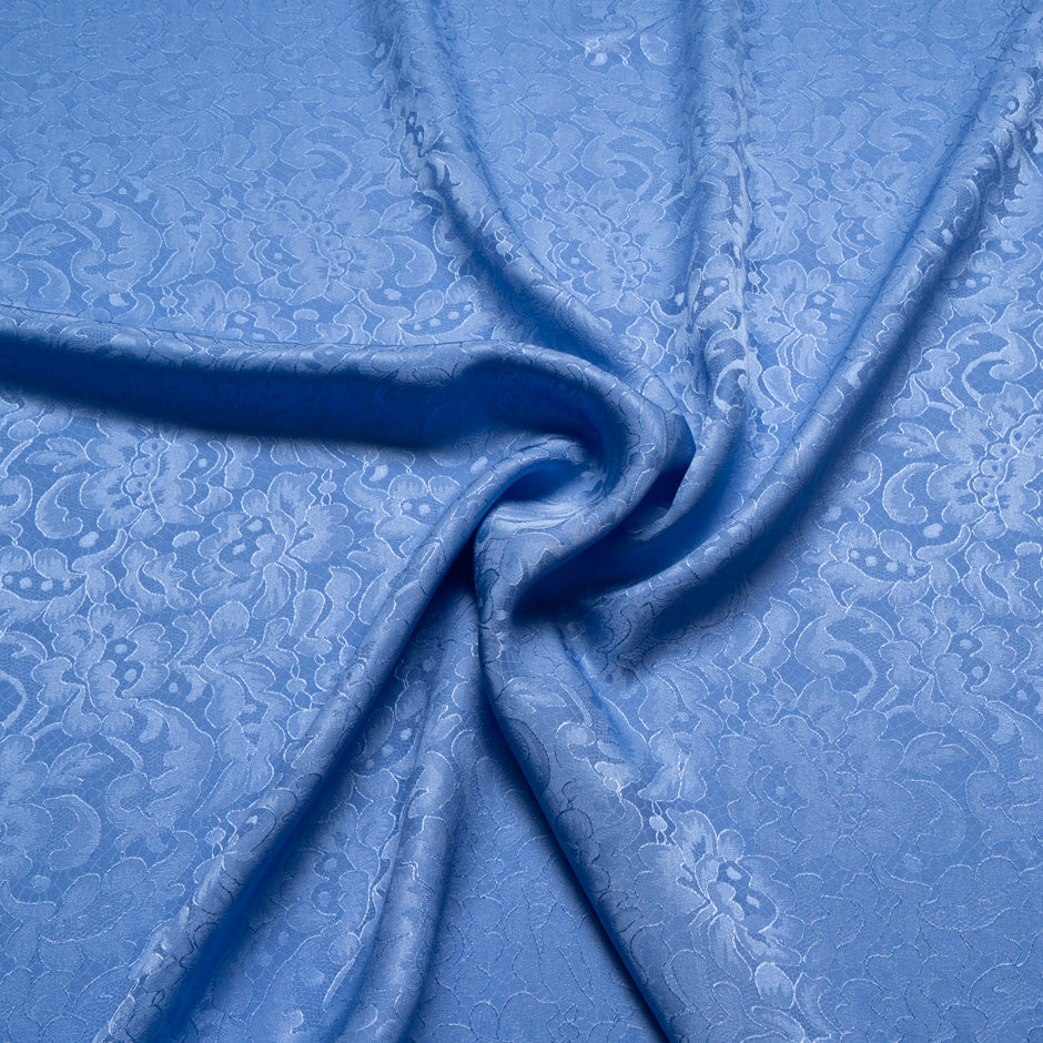 Periwinkle Blue Floral Lace Jacquard Pure Silk