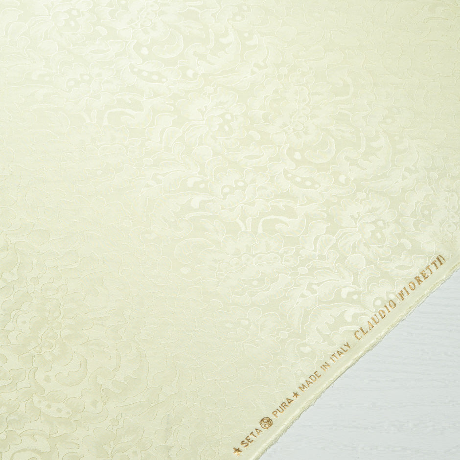 Pale Yellow Floral Lace Jacquard Pure Silk