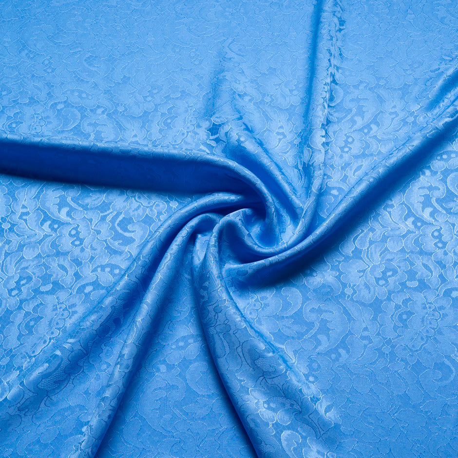 Rich Blue Floral Lace Jacquard Pure Silk
