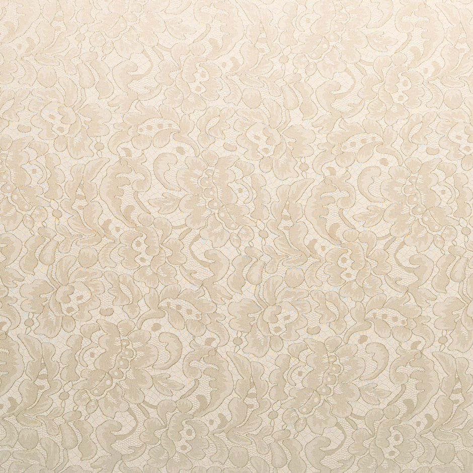 Soft Beige Floral Lace Jacquard Pure Silk