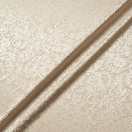 Soft Beige Floral Lace Jacquard Pure Silk