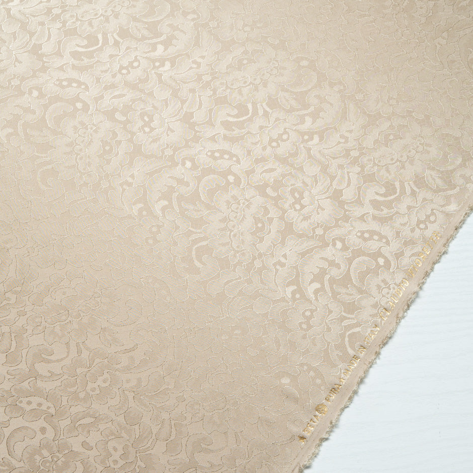 Soft Beige Floral Lace Jacquard Pure Silk