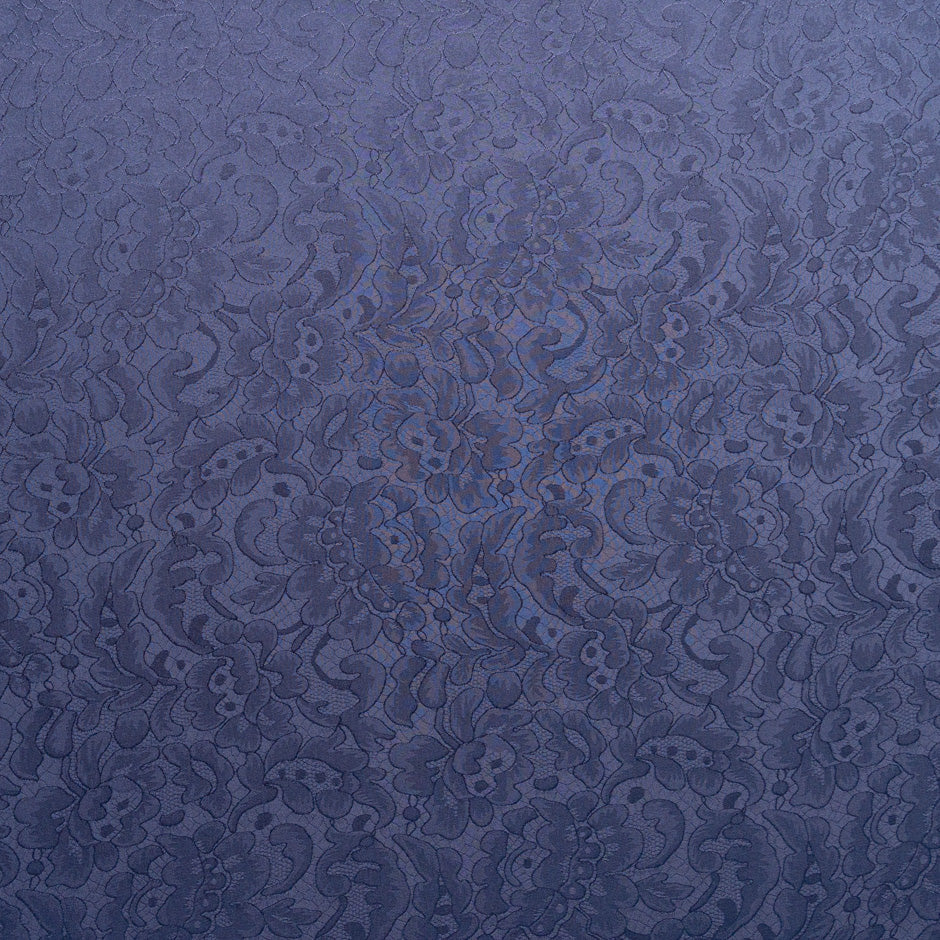 Navy Blue Floral Lace Jacquard Pure Silk
