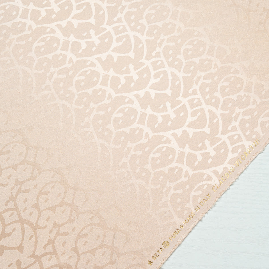Soft Peach Abstract Jacquard Pure Silk