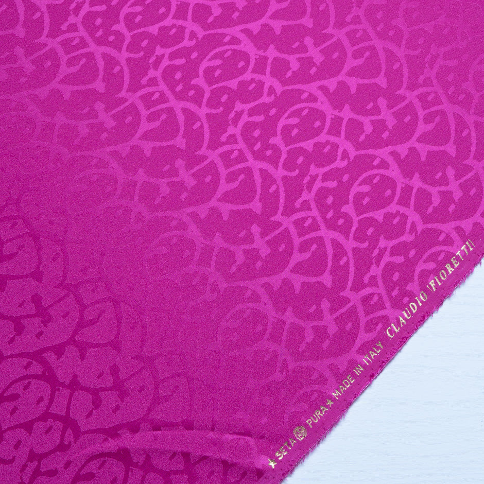 Fuchsia Pink Abstract Jacquard Pure Silk