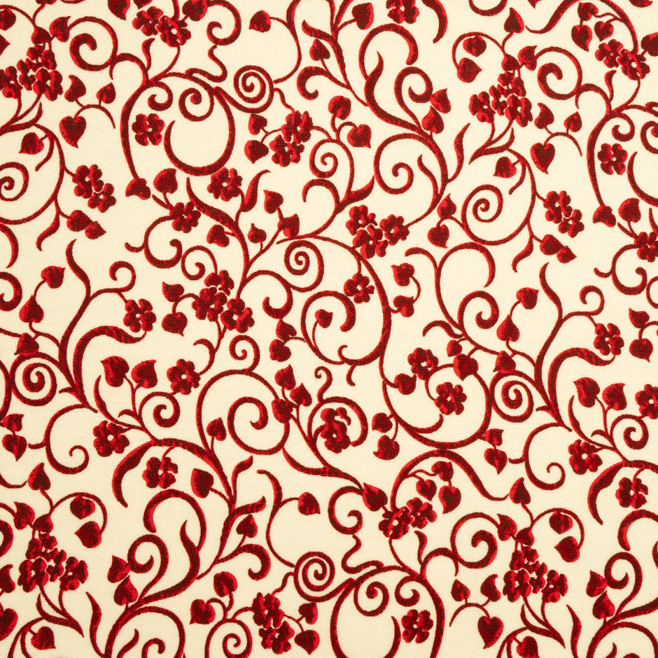 Red Floral Printed Cream Merino Wool