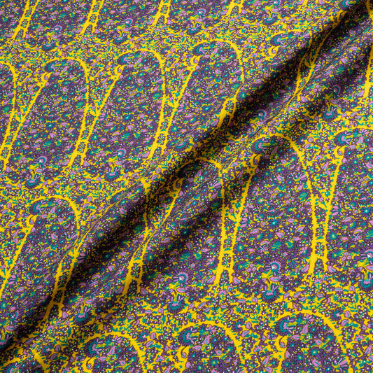 Purple Floral Printed Yellow Merino Wool
