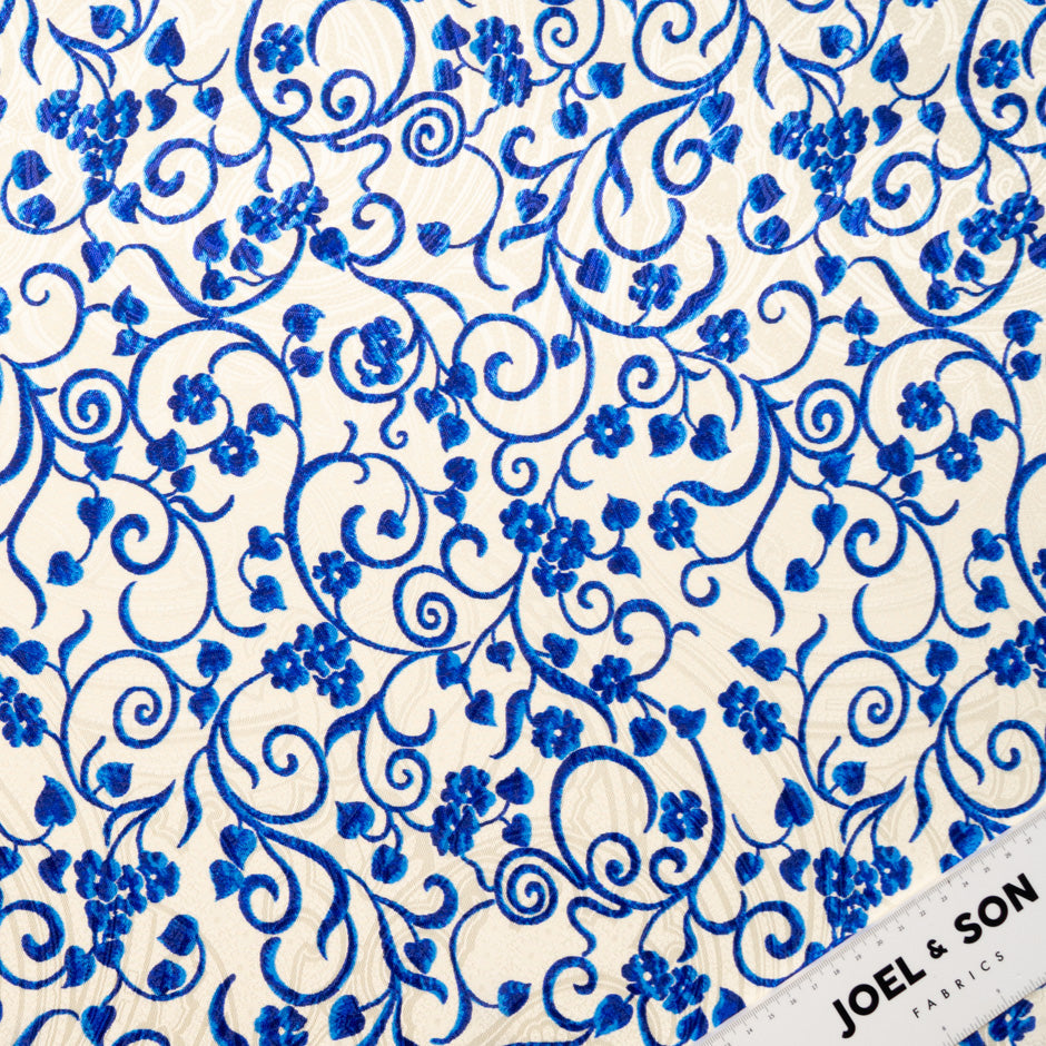 Blue Baroque Printed Silk Jacquard