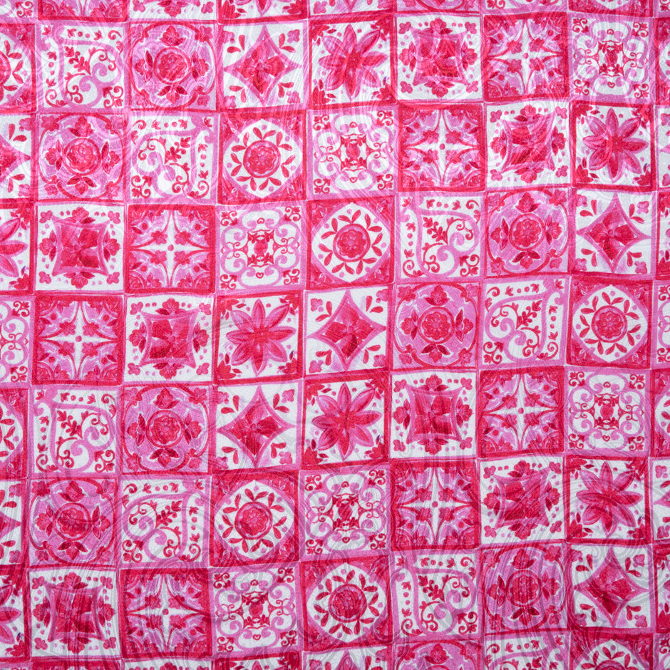 Bright Pink 'Tile' Printed Silk Jacquard