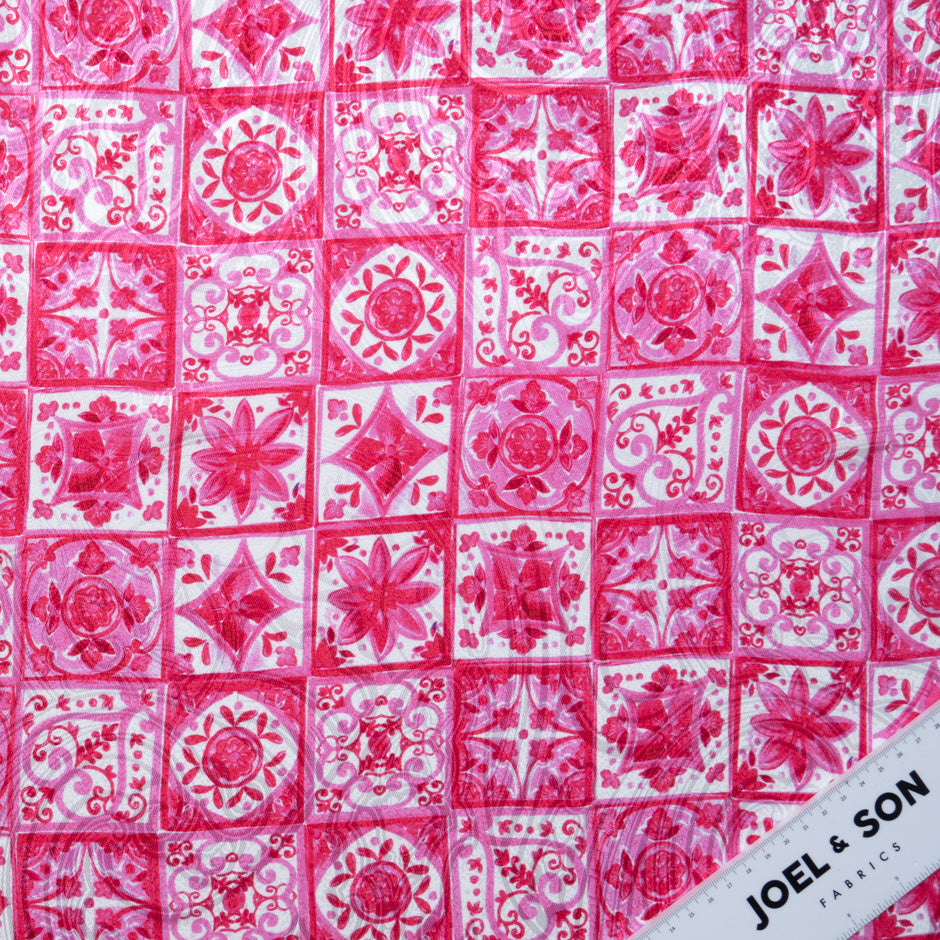 Bright Pink 'Tile' Printed Silk Jacquard