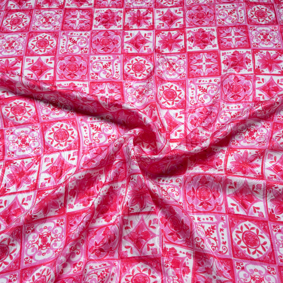 Bright Pink 'Tile' Printed Silk Jacquard