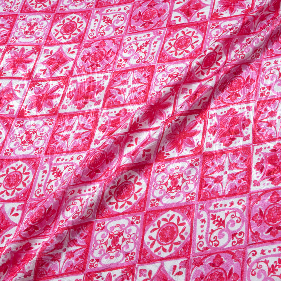 Bright Pink 'Tile' Printed Silk Jacquard
