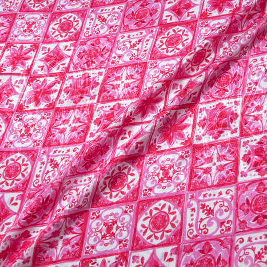 Bright Pink 'Tile' Printed Silk Jacquard