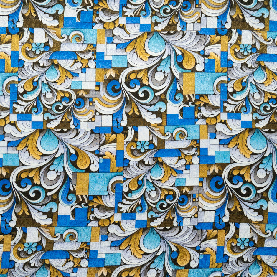 Light Blue Abstract Printed Silk Jacquard