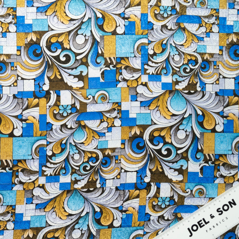 Light Blue Abstract Printed Silk Jacquard