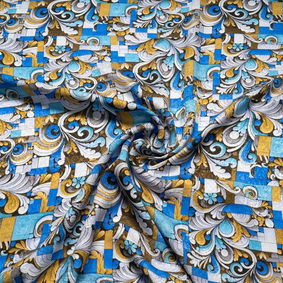 Light Blue Abstract Printed Silk Jacquard