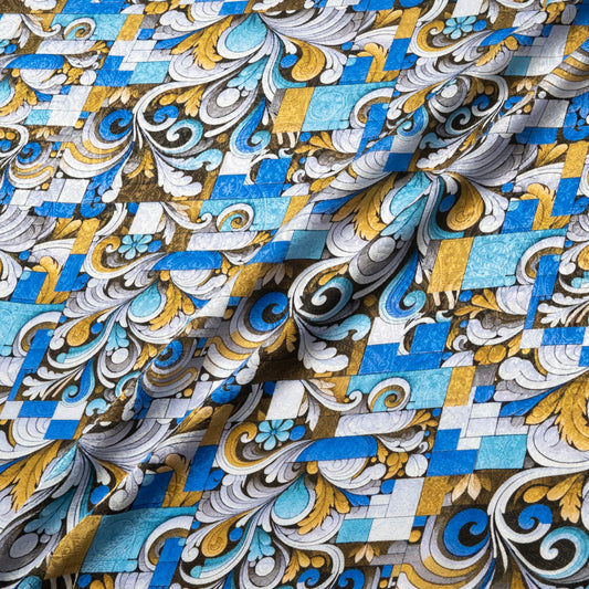Light Blue Abstract Printed Silk Jacquard