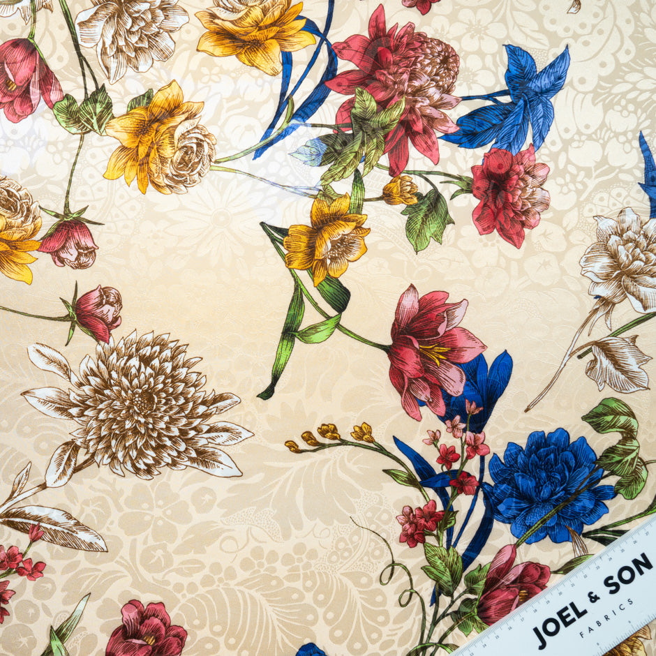 Multi Floral Printed Blue Ombré Silk Jacquard