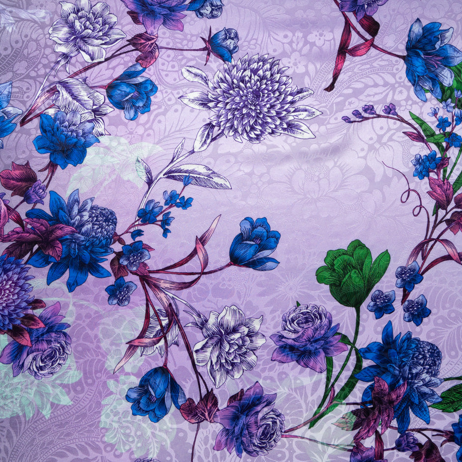 Multi Floral Printed Green Ombré Silk Jacquard