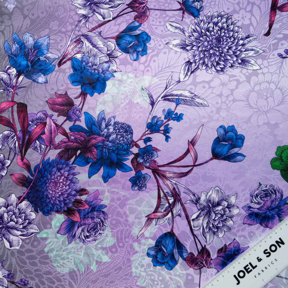Multi Floral Printed Green Ombré Silk Jacquard